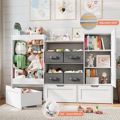 61" W Wooden Kids Toy Storage Organizer with Stuffed Animal Storage