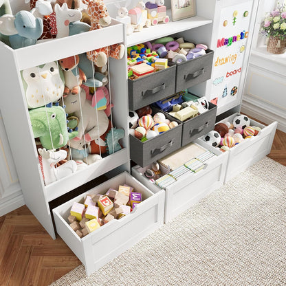 61" W Wooden Kids Toy Storage Organizer with Stuffed Animal Storage