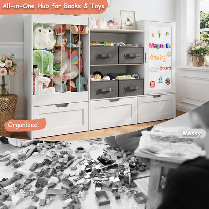 61" W Wooden Kids Toy Storage Organizer with Stuffed Animal Storage