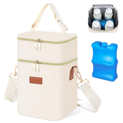 Insulated Baby Bottle Tote Bags with Ice Pack, Fits 4 Baby Bottles Up to 5 Ounce, Portable Breastmilk Cooler Travel Bag with Buckle for Nursing & Working Mom Daycare(Pink-XS)