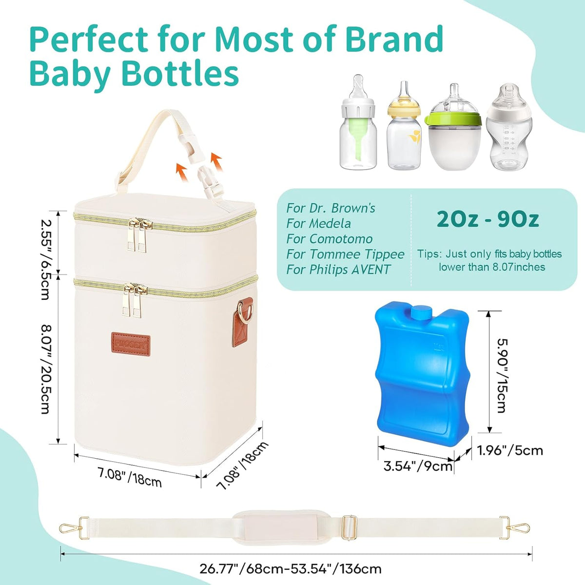 Insulated Baby Bottle Tote Bags with Ice Pack, Fits 4 Baby Bottles Up to 5 Ounce, Portable Breastmilk Cooler Travel Bag with Buckle for Nursing & Working Mom Daycare(Pink-XS)