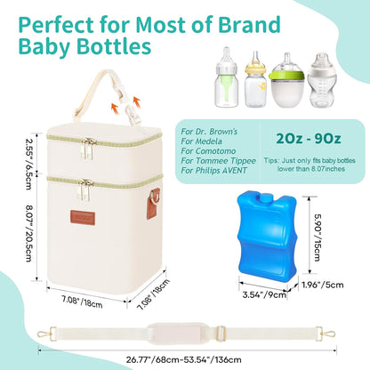 Insulated Baby Bottle Tote Bags with Ice Pack, Fits 4 Baby Bottles Up to 5 Ounce, Portable Breastmilk Cooler Travel Bag with Buckle for Nursing & Working Mom Daycare(Pink-XS)