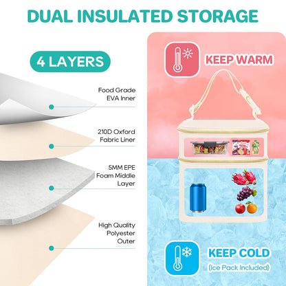 Insulated Baby Bottle Tote Bags with Ice Pack, Fits 4 Baby Bottles Up to 5 Ounce, Portable Breastmilk Cooler Travel Bag with Buckle for Nursing & Working Mom Daycare(Pink-XS)