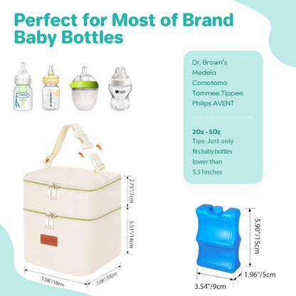 Insulated Baby Bottle Tote Bags with Ice Pack, Fits 4 Baby Bottles Up to 5 Ounce, Portable Breastmilk Cooler Travel Bag with Buckle for Nursing & Working Mom Daycare(Pink-XS)