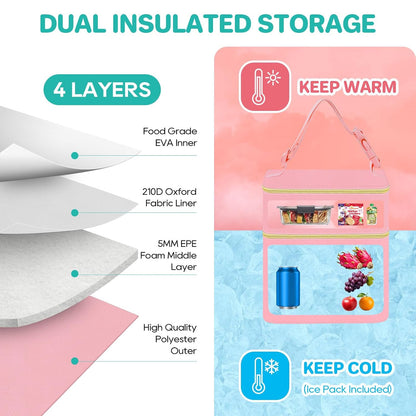 Insulated Baby Bottle Tote Bags with Ice Pack, Fits 4 Baby Bottles Up to 5 Ounce, Portable Breastmilk Cooler Travel Bag with Buckle for Nursing & Working Mom Daycare(Pink-XS)