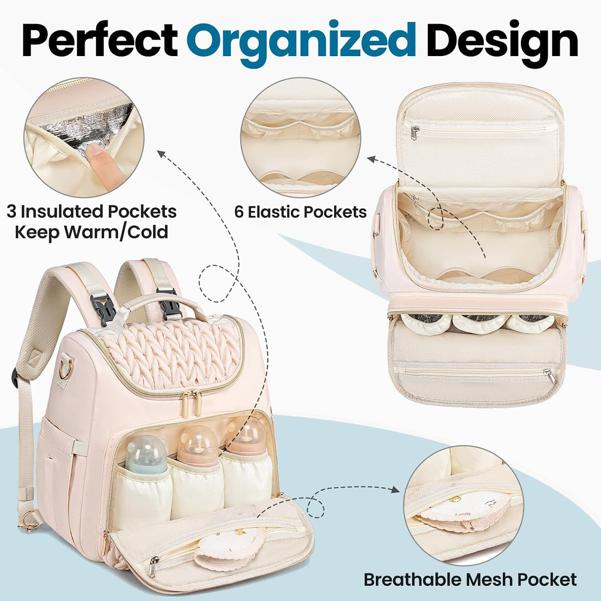 4 in 1 Convertible Diaper Bag Backpack,Waterproof Baby Diaper Bag with Changing Pad,Converts into Baby Tote Bag,Diaper Backpack,Stroller Bag and Crossbody Diaper Bag