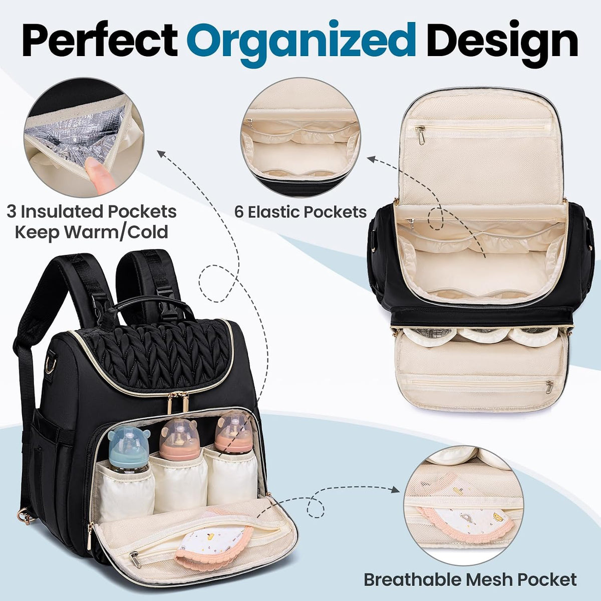 4 in 1 Convertible Diaper Bag Backpack,Waterproof Baby Diaper Bag with Changing Pad,Converts into Baby Tote Bag,Diaper Backpack,Stroller Bag and Crossbody Diaper Bag