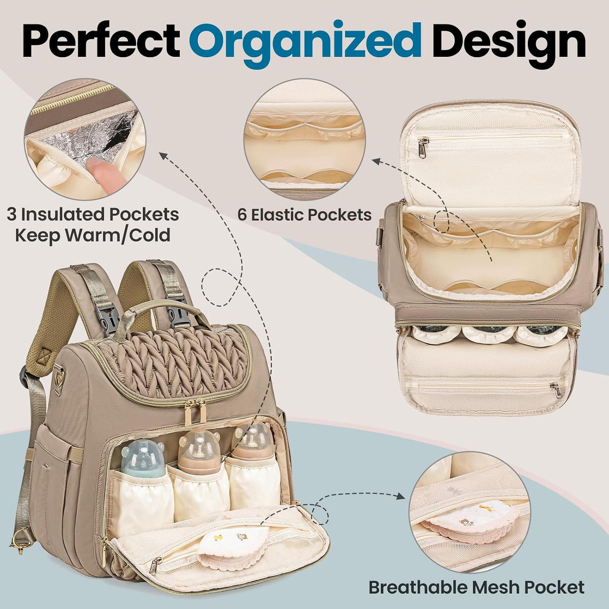 4 in 1 Convertible Diaper Bag Backpack,Waterproof Baby Diaper Bag with Changing Pad,Converts into Baby Tote Bag,Diaper Backpack,Stroller Bag and Crossbody Diaper Bag