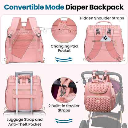 4 in 1 Convertible Diaper Bag Backpack,Waterproof Baby Diaper Bag with Changing Pad,Converts into Baby Tote Bag,Diaper Backpack,Stroller Bag and Crossbody Diaper Bag