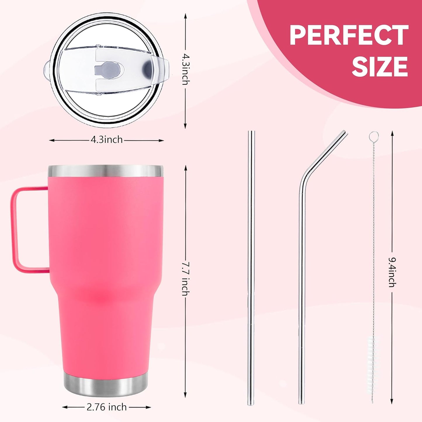 30 oz Tumbler with Handle Insulated Travel Coffee Mug Pink | Double Wall Vacuum Suit Cold and Hot Drink Fits in standard car cup holders With Splash-Proof Lid