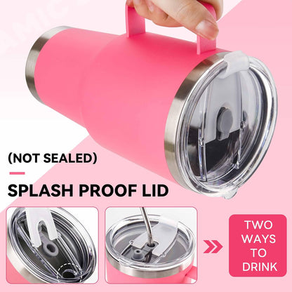 30 oz Tumbler with Handle Insulated Travel Coffee Mug Pink | Double Wall Vacuum Suit Cold and Hot Drink Fits in standard car cup holders With Splash-Proof Lid