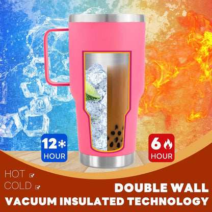 30 oz Tumbler with Handle Insulated Travel Coffee Mug Pink | Double Wall Vacuum Suit Cold and Hot Drink Fits in standard car cup holders With Splash-Proof Lid