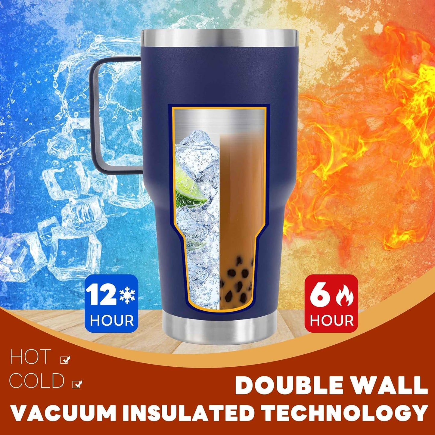 30 oz Tumbler with Handle Insulated Travel Coffee Mug Pink | Double Wall Vacuum Suit Cold and Hot Drink Fits in standard car cup holders With Splash-Proof Lid