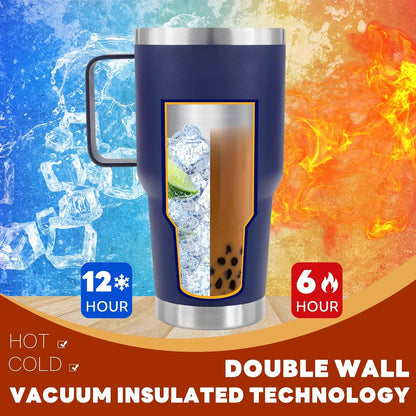 30 oz Tumbler with Handle Insulated Travel Coffee Mug Pink | Double Wall Vacuum Suit Cold and Hot Drink Fits in standard car cup holders With Splash-Proof Lid