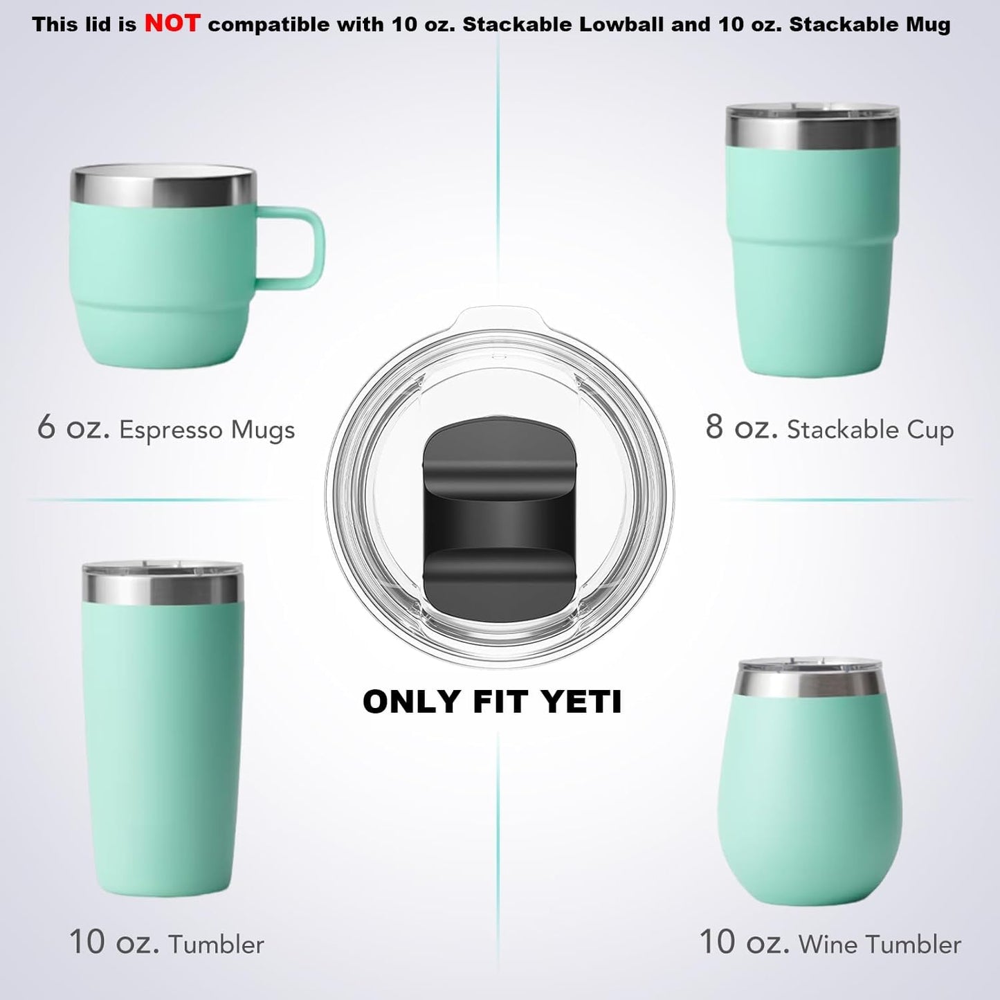 10 oz Wine Tumbler Lid, Replacement Lids Compatible for YETI 6 oz Espresso Mugs, 8 oz Stackable Cup and 10 oz Wine Tumbler, Travel Spill Proof Cup Covers with Magnetic Slider Switch, BPA Free