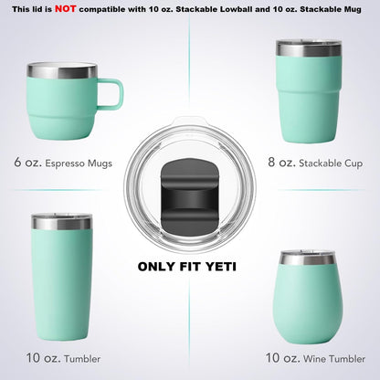 10 oz Wine Tumbler Lid, Replacement Lids Compatible for YETI 6 oz Espresso Mugs, 8 oz Stackable Cup and 10 oz Wine Tumbler, Travel Spill Proof Cup Covers with Magnetic Slider Switch, BPA Free