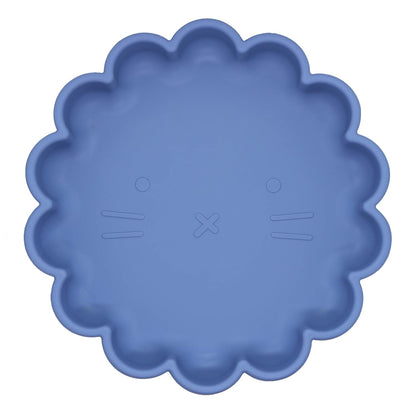 SILIPLATE Silicone Divided Plate with Suction for Babies, Toddlers and Kids, Lion - Mineral Blue