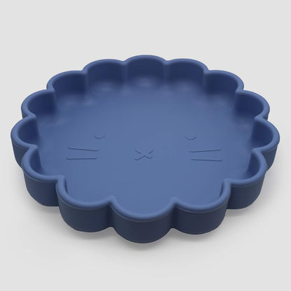 SILIPLATE Silicone Divided Plate with Suction for Babies, Toddlers and Kids, Lion - Mineral Blue