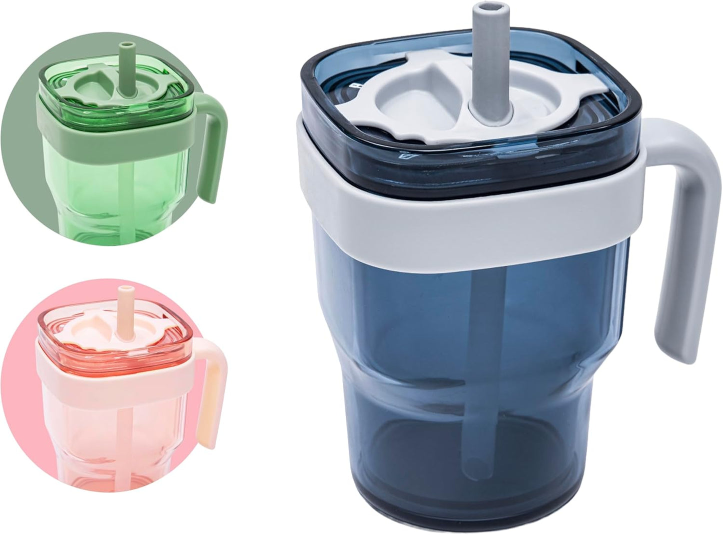 15oz Leakproof Straw Tumbler with Lid and Straw Double Wall Slim Coffee Cup Reusable BPA Free Plastic Travel Mug Integrated Handle Dishwasher Safe