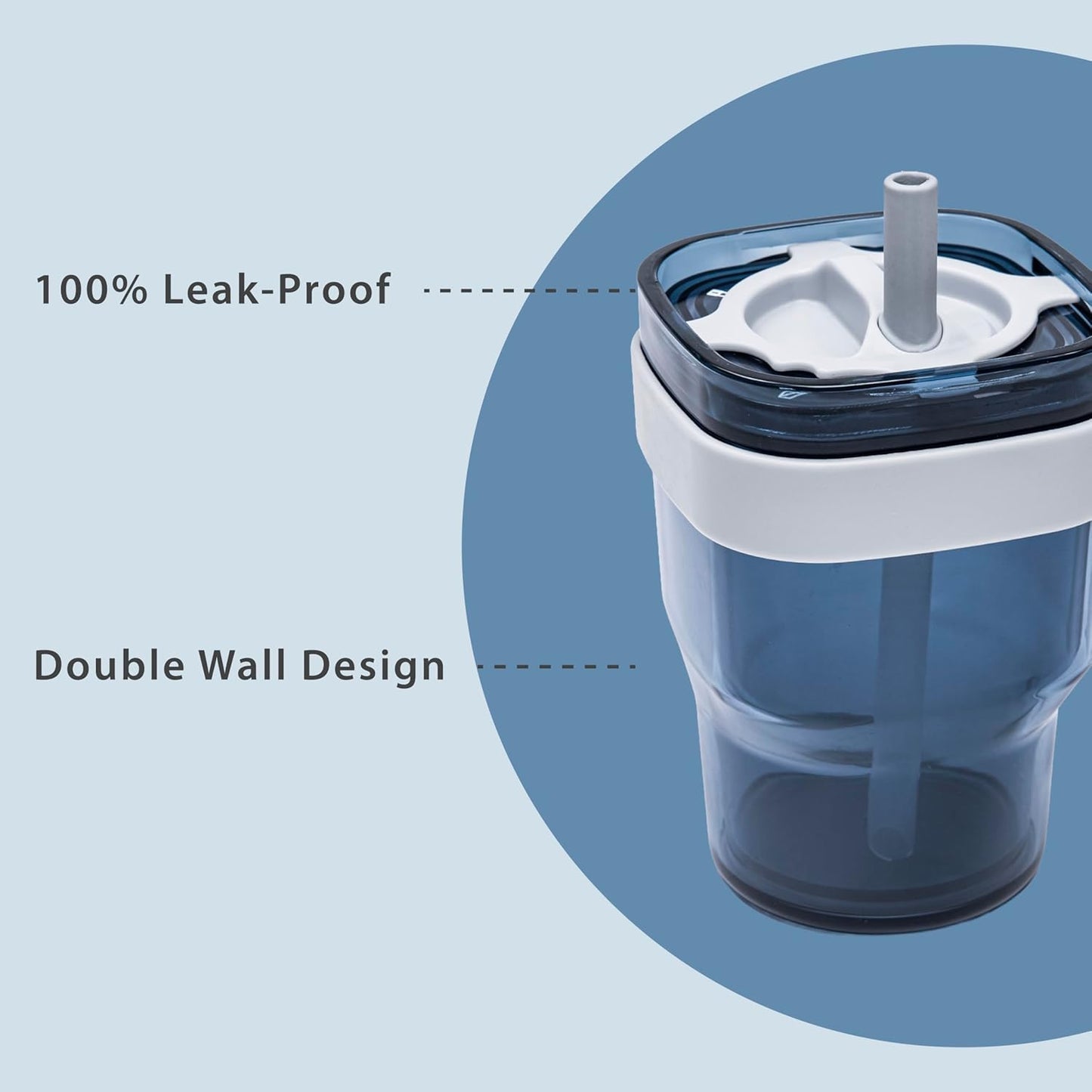 15oz Leakproof Straw Tumbler with Lid and Straw Double Wall Slim Coffee Cup Reusable BPA Free Plastic Travel Mug Integrated Handle Dishwasher Safe