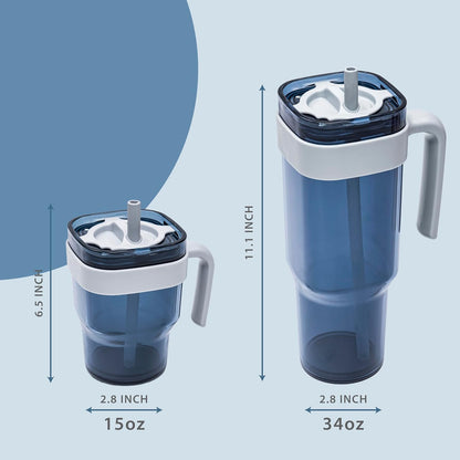 15oz Leakproof Straw Tumbler with Lid and Straw Double Wall Slim Coffee Cup Reusable BPA Free Plastic Travel Mug Integrated Handle Dishwasher Safe