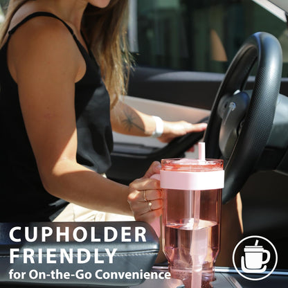 15oz Leakproof Straw Tumbler with Lid and Straw Double Wall Slim Coffee Cup Reusable BPA Free Plastic Travel Mug Integrated Handle Dishwasher Safe