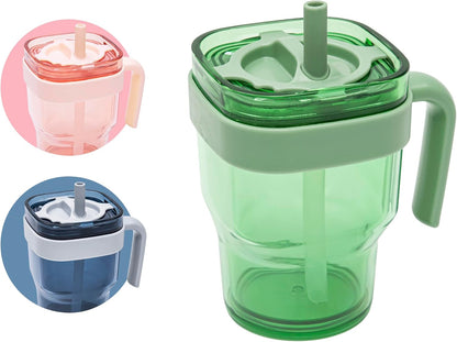 15oz Leakproof Straw Tumbler with Lid and Straw Double Wall Slim Coffee Cup Reusable BPA Free Plastic Travel Mug Integrated Handle Dishwasher Safe