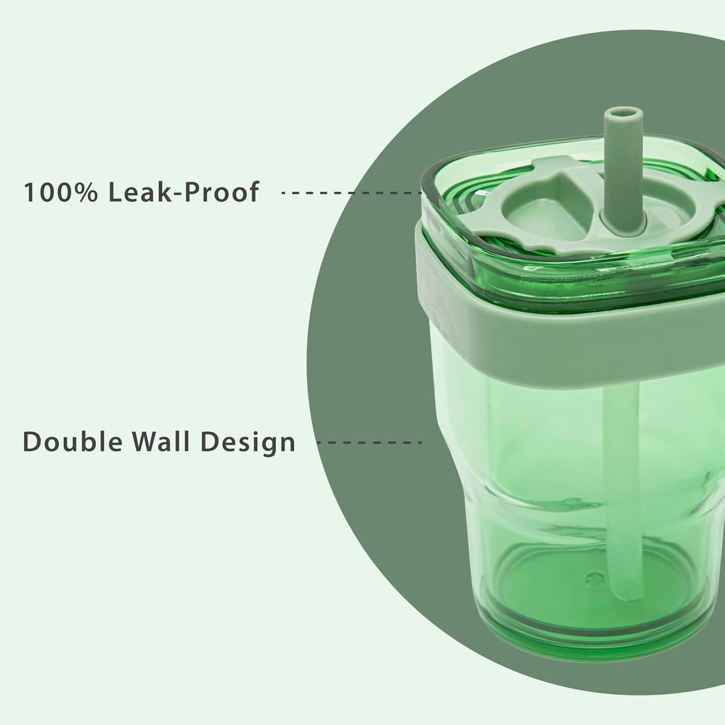 15oz Leakproof Straw Tumbler with Lid and Straw Double Wall Slim Coffee Cup Reusable BPA Free Plastic Travel Mug Integrated Handle Dishwasher Safe