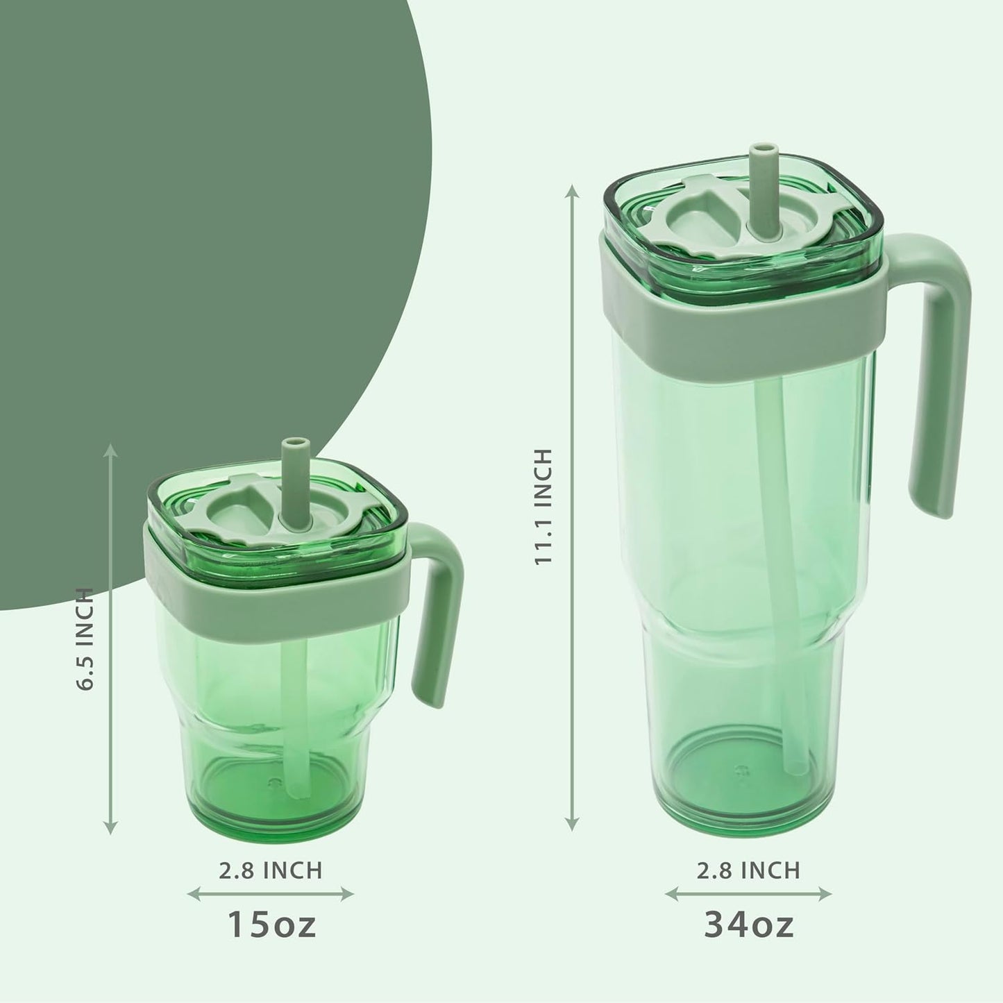 15oz Leakproof Straw Tumbler with Lid and Straw Double Wall Slim Coffee Cup Reusable BPA Free Plastic Travel Mug Integrated Handle Dishwasher Safe