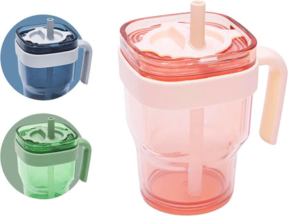 15oz Leakproof Straw Tumbler with Lid and Straw Double Wall Slim Coffee Cup Reusable BPA Free Plastic Travel Mug Integrated Handle Dishwasher Safe