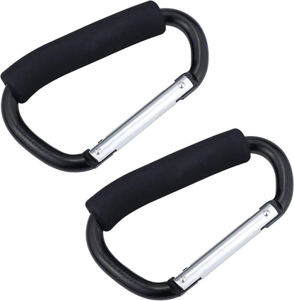 Grocery Bag Shopping Bag Holder Handle Carrier Tool Multi Purpose Snap Hook Stroller Hook Set Organizer Accessories with Soft Foam Grip for Hanging, Pack of 2, Black