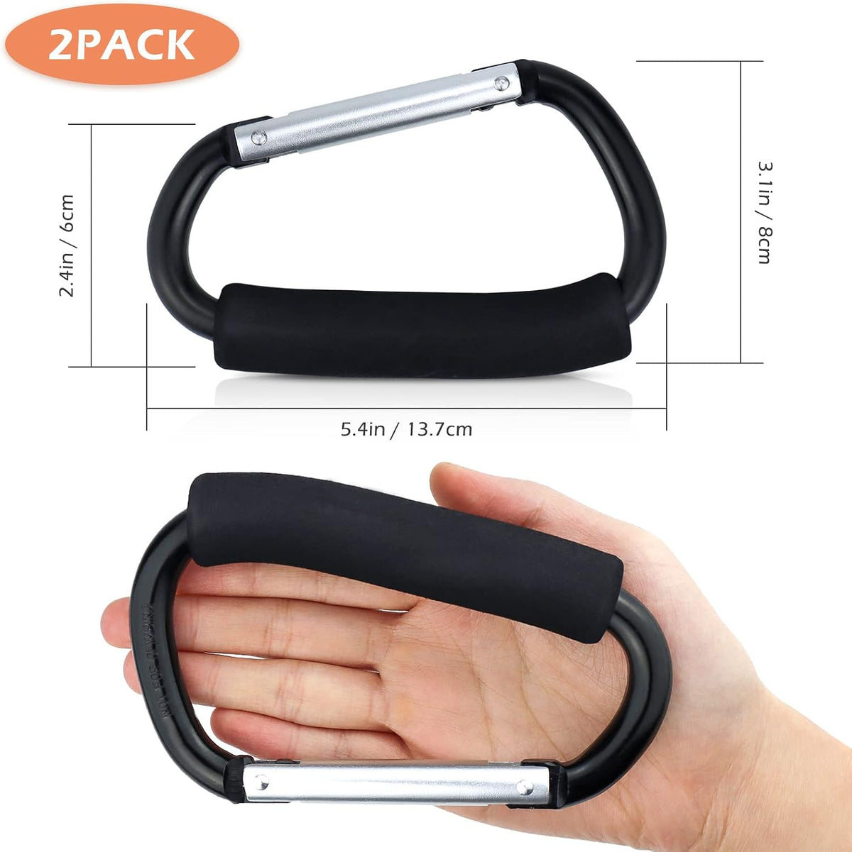 Grocery Bag Shopping Bag Holder Handle Carrier Tool Multi Purpose Snap Hook Stroller Hook Set Organizer Accessories with Soft Foam Grip for Hanging, Pack of 2, Black