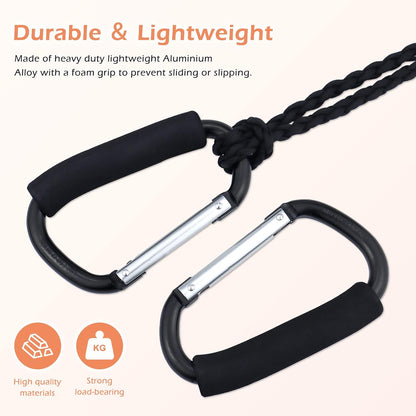 Grocery Bag Shopping Bag Holder Handle Carrier Tool Multi Purpose Snap Hook Stroller Hook Set Organizer Accessories with Soft Foam Grip for Hanging, Pack of 2, Black