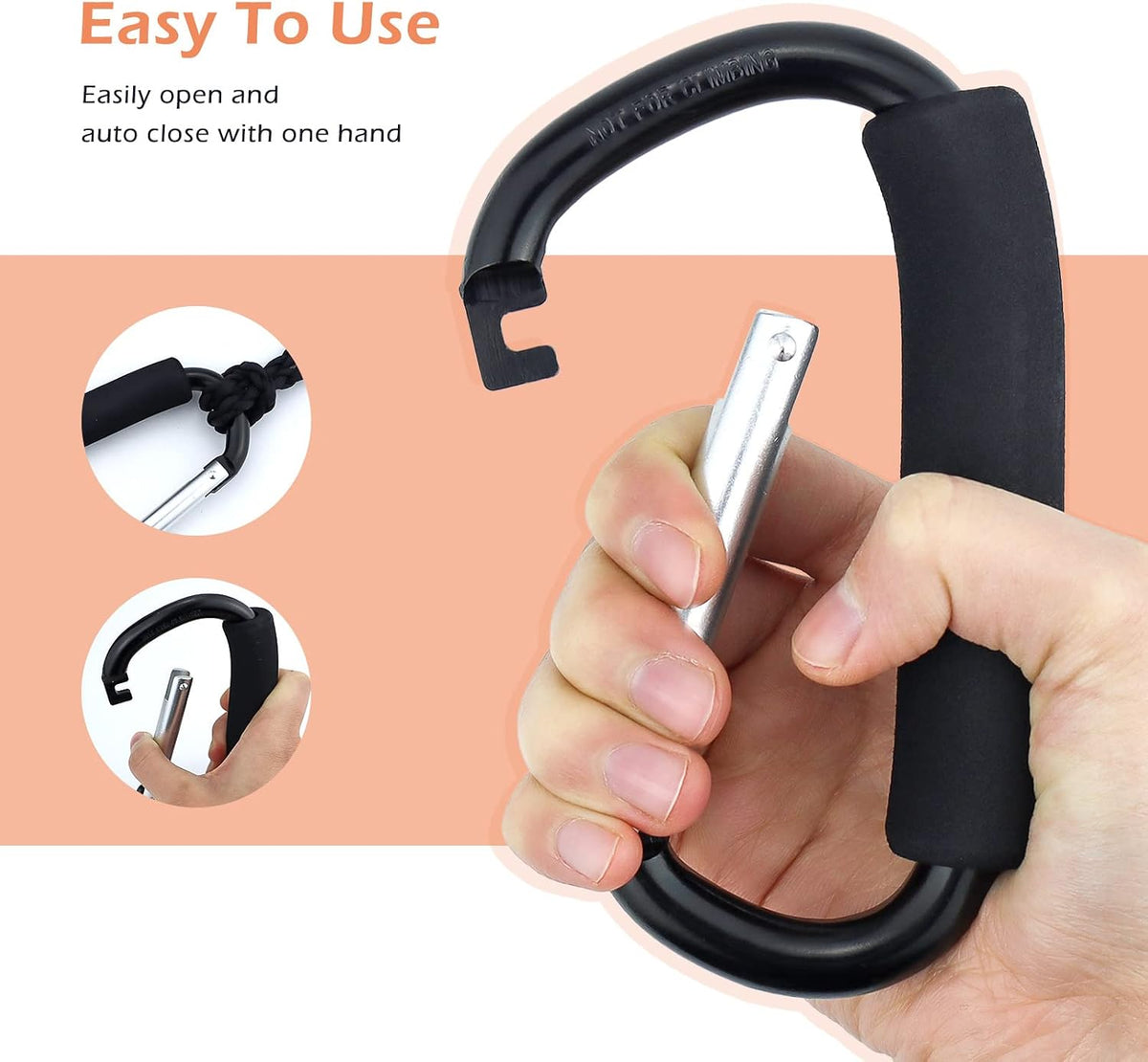 Grocery Bag Shopping Bag Holder Handle Carrier Tool Multi Purpose Snap Hook Stroller Hook Set Organizer Accessories with Soft Foam Grip for Hanging, Pack of 2, Black