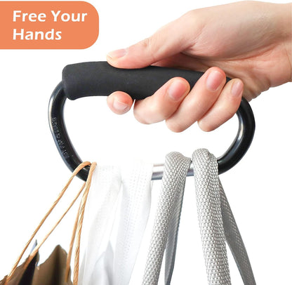 Grocery Bag Shopping Bag Holder Handle Carrier Tool Multi Purpose Snap Hook Stroller Hook Set Organizer Accessories with Soft Foam Grip for Hanging, Pack of 2, Black