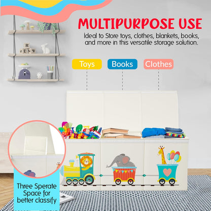 Extra Large Collapsible Sturdy Toy Storage Organizer with Lids, Animal Train Toy Box for Boys Girls, 40"x16"x16", Modern, Beige