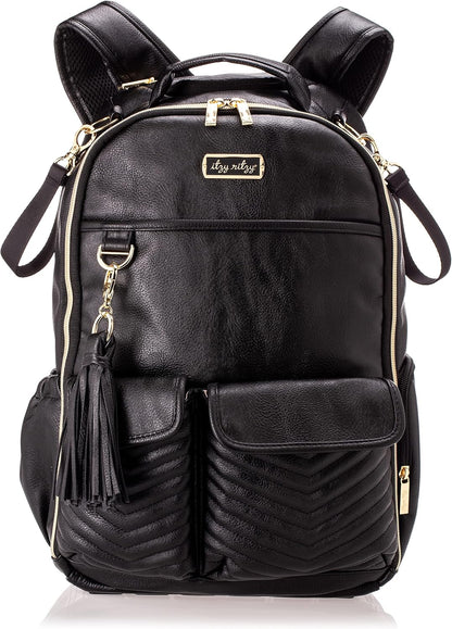 Diaper Bag Backpack – Large Capacity Boss Baby Backpack Diaper Bag Featuring 17 Pockets, Changing Pad, Stroller Clips, and Comfortable Backpack Straps, Black With Gold Hardware