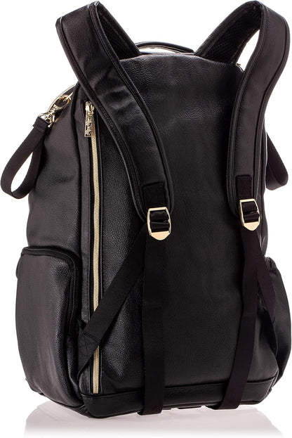 Diaper Bag Backpack – Large Capacity Boss Baby Backpack Diaper Bag Featuring 17 Pockets, Changing Pad, Stroller Clips, and Comfortable Backpack Straps, Black With Gold Hardware
