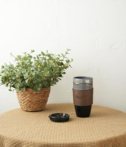 Ceramic Travel Coffee Cup with Lid, 21 oz, Portable Coffee Mug for Car Cup Holder, Microwave Safe, Reactive Glaze (Grey)
