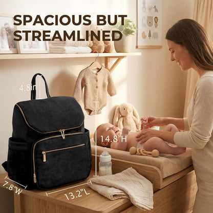 Diaper Bag Backpack Suede Baby Backpack with Changing Pad
