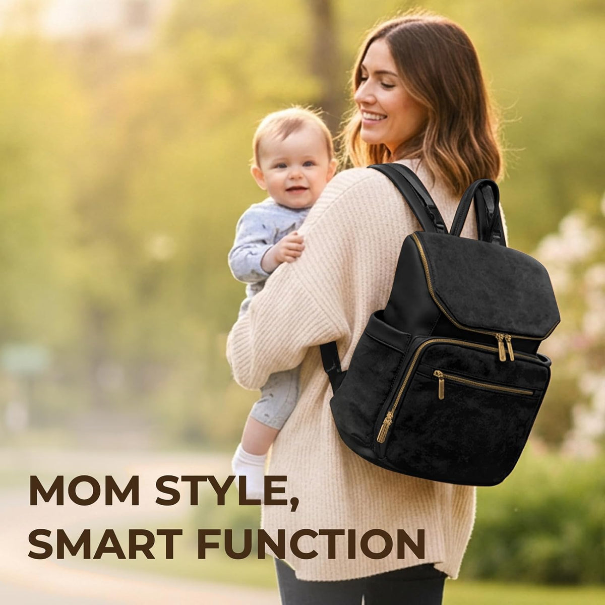 Diaper Bag Backpack Suede Baby Backpack with Changing Pad