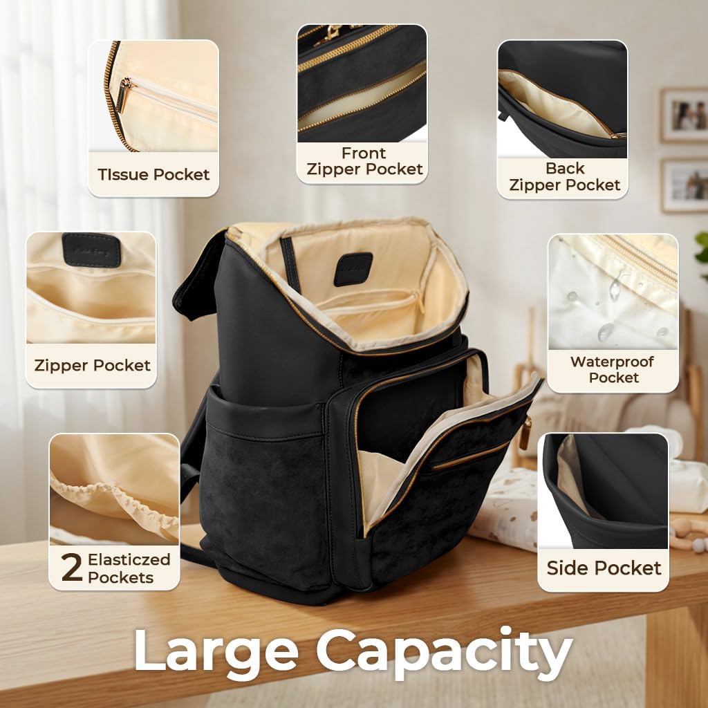 Diaper Bag Backpack Suede Baby Backpack with Changing Pad