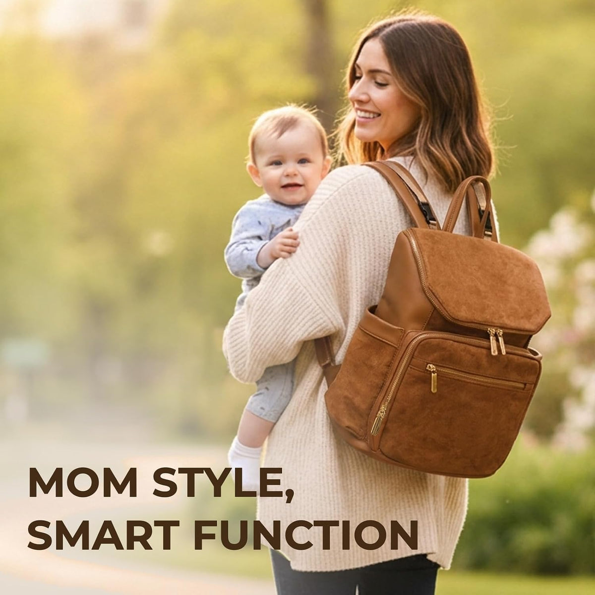 Diaper Bag Backpack Suede Baby Backpack with Changing Pad