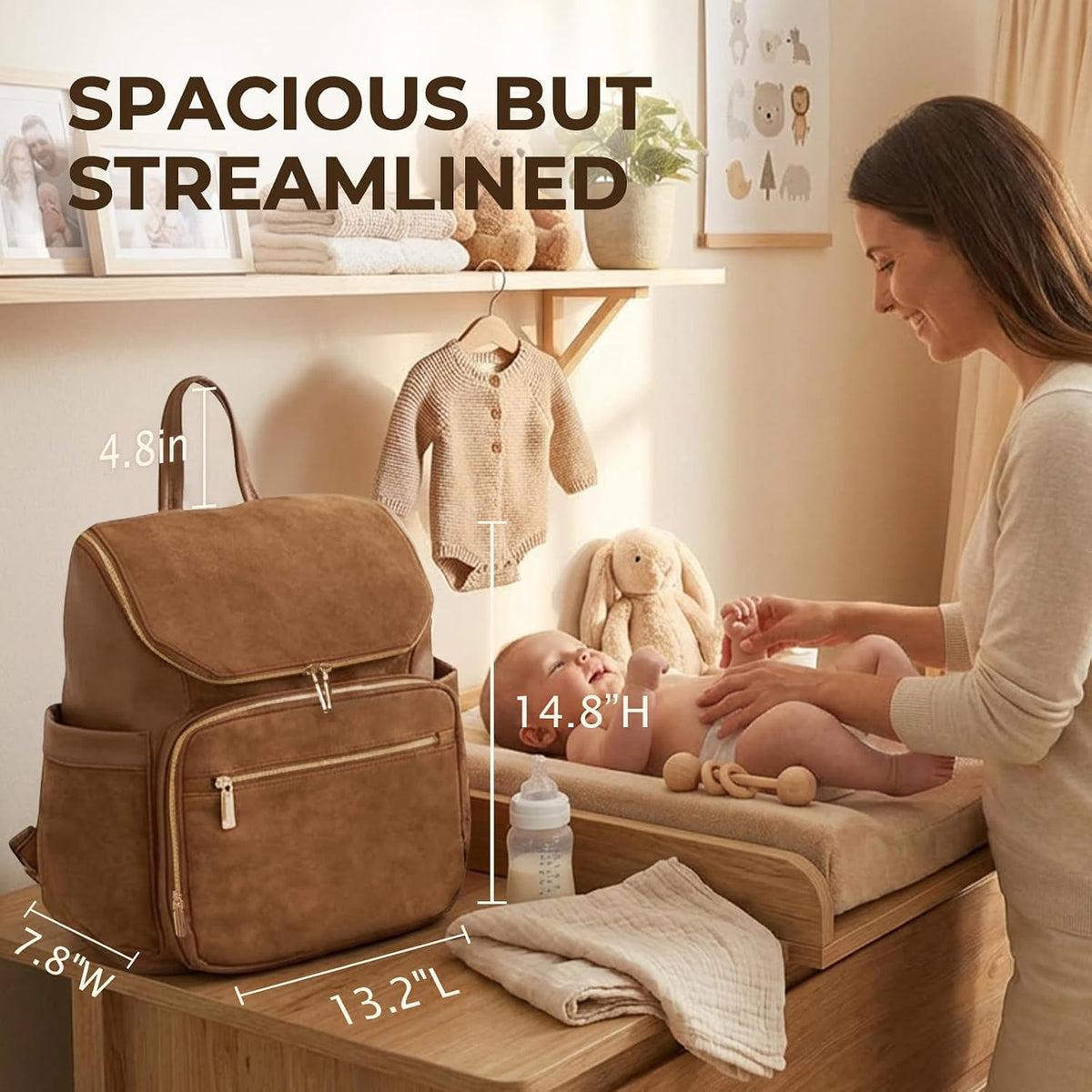 Diaper Bag Backpack Suede Baby Backpack with Changing Pad