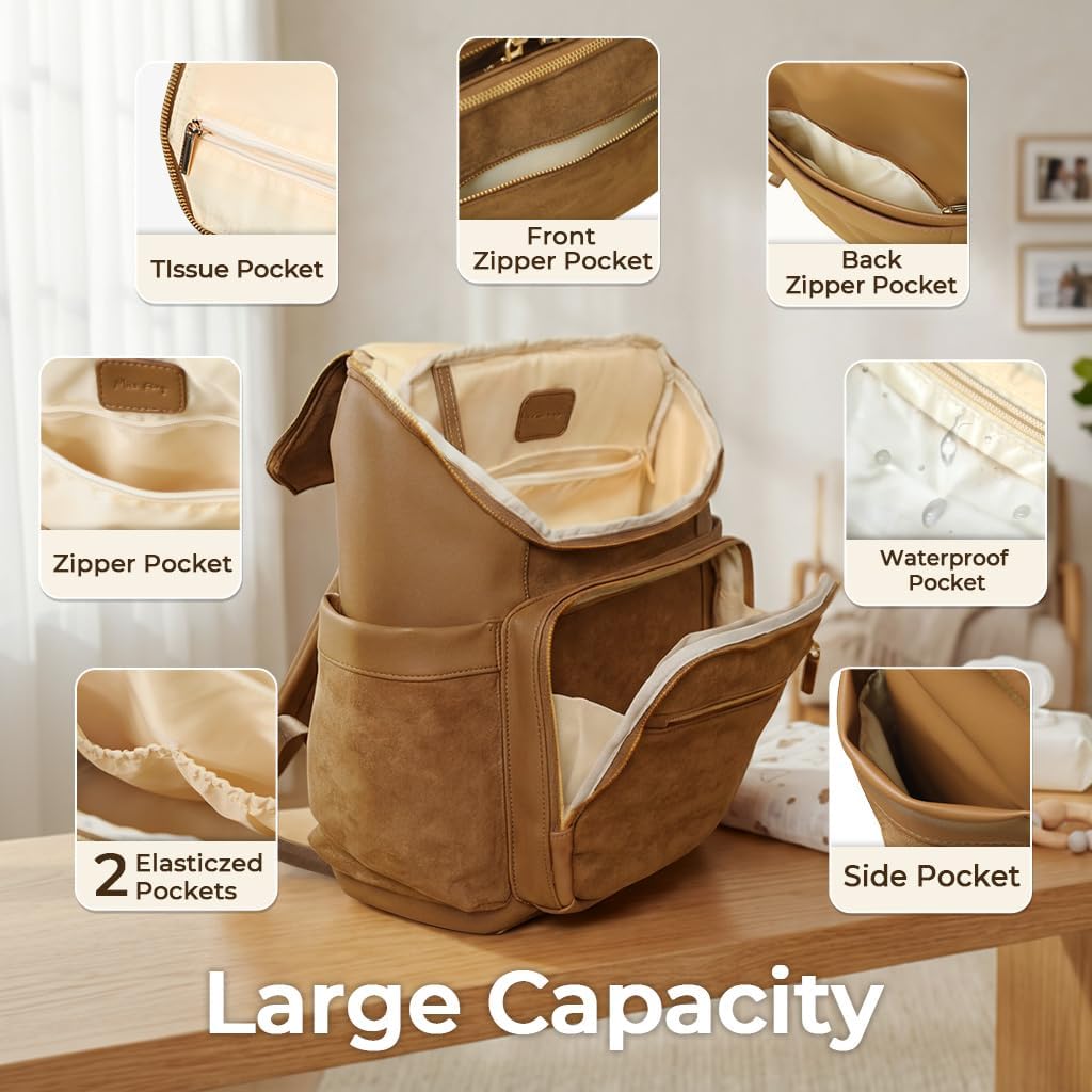 Diaper Bag Backpack Suede Baby Backpack with Changing Pad