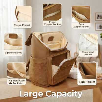 Diaper Bag Backpack Suede Baby Backpack with Changing Pad