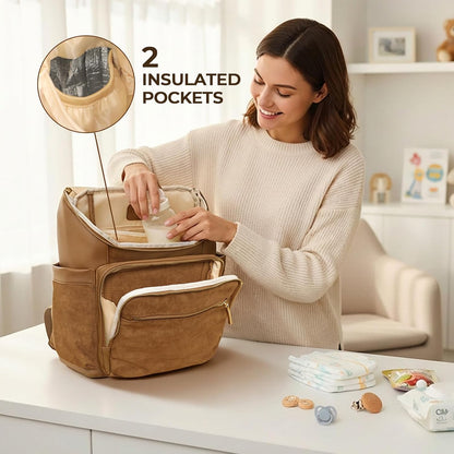 Diaper Bag Backpack Suede Baby Backpack with Changing Pad