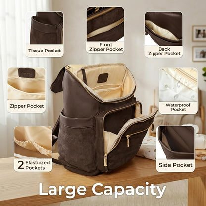 Diaper Bag Backpack Suede Baby Backpack with Changing Pad