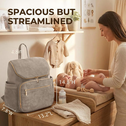 Diaper Bag Backpack Suede Baby Backpack with Changing Pad