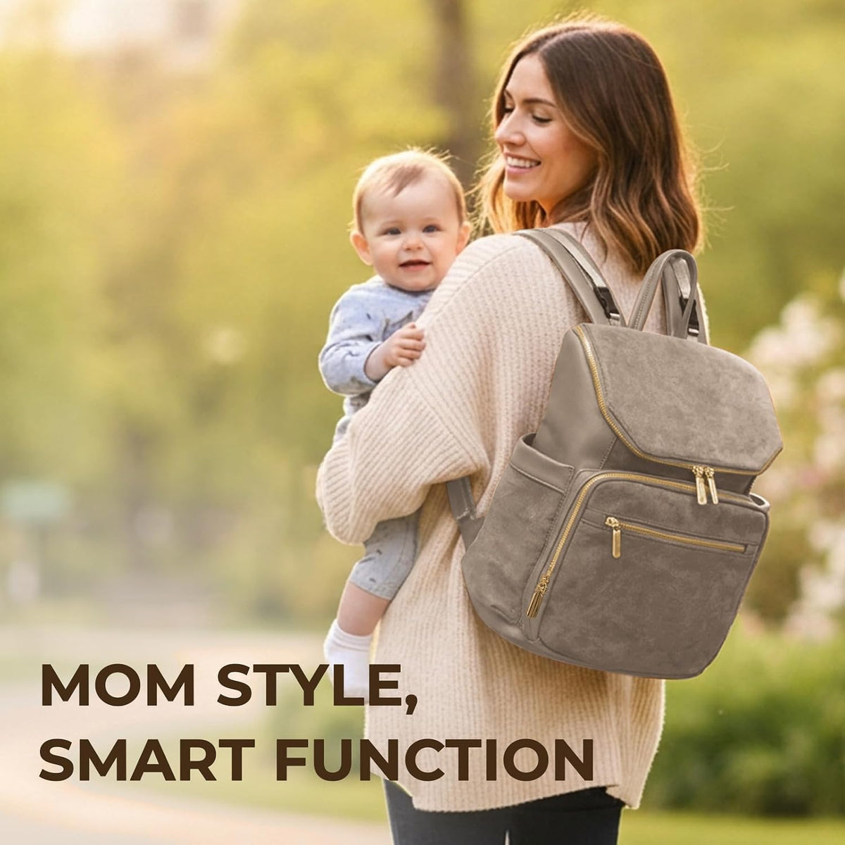 Diaper Bag Backpack Suede Baby Backpack with Changing Pad